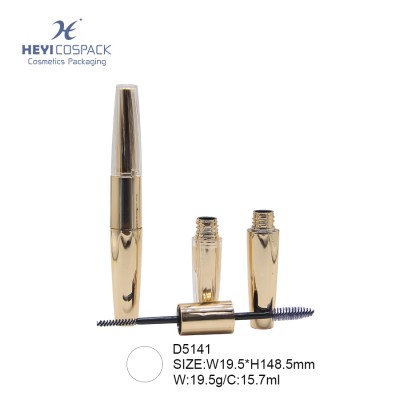 Double plastic gold round empty packing trendy mascara tube with brushes