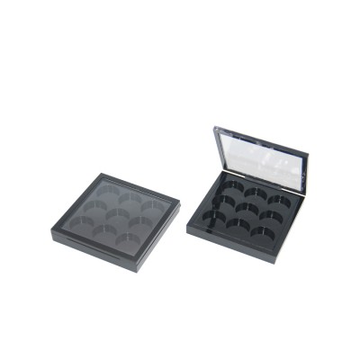 9 color square eye shadow plastic cosmetic palette empty eyeshadow case with window