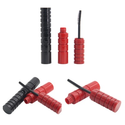 Hot sale black red round plastic cosmetic packaging mascara containers tube with brush