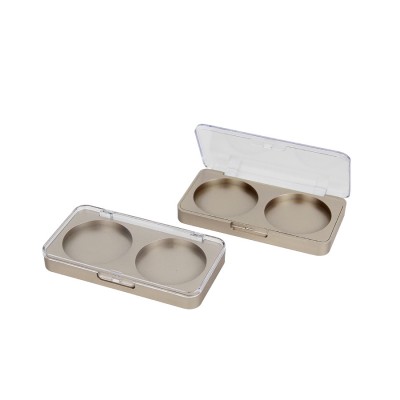 2 color eyeshadow compact cosmetic palette packaging makeup container gold plastic oem eye shadow palette case